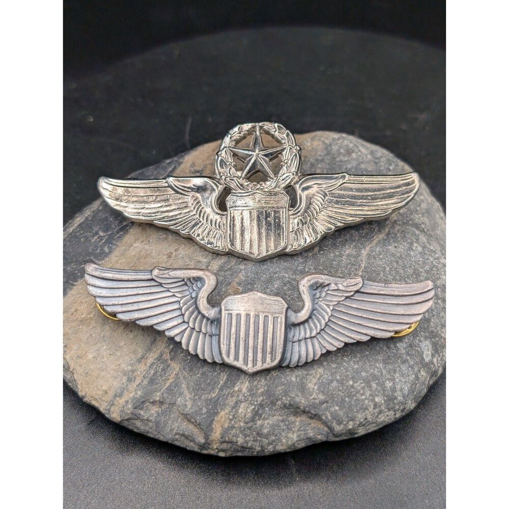 Two Aviation Wings Badges • Pilot & Senior Pilot • Vintage Metal Pins
